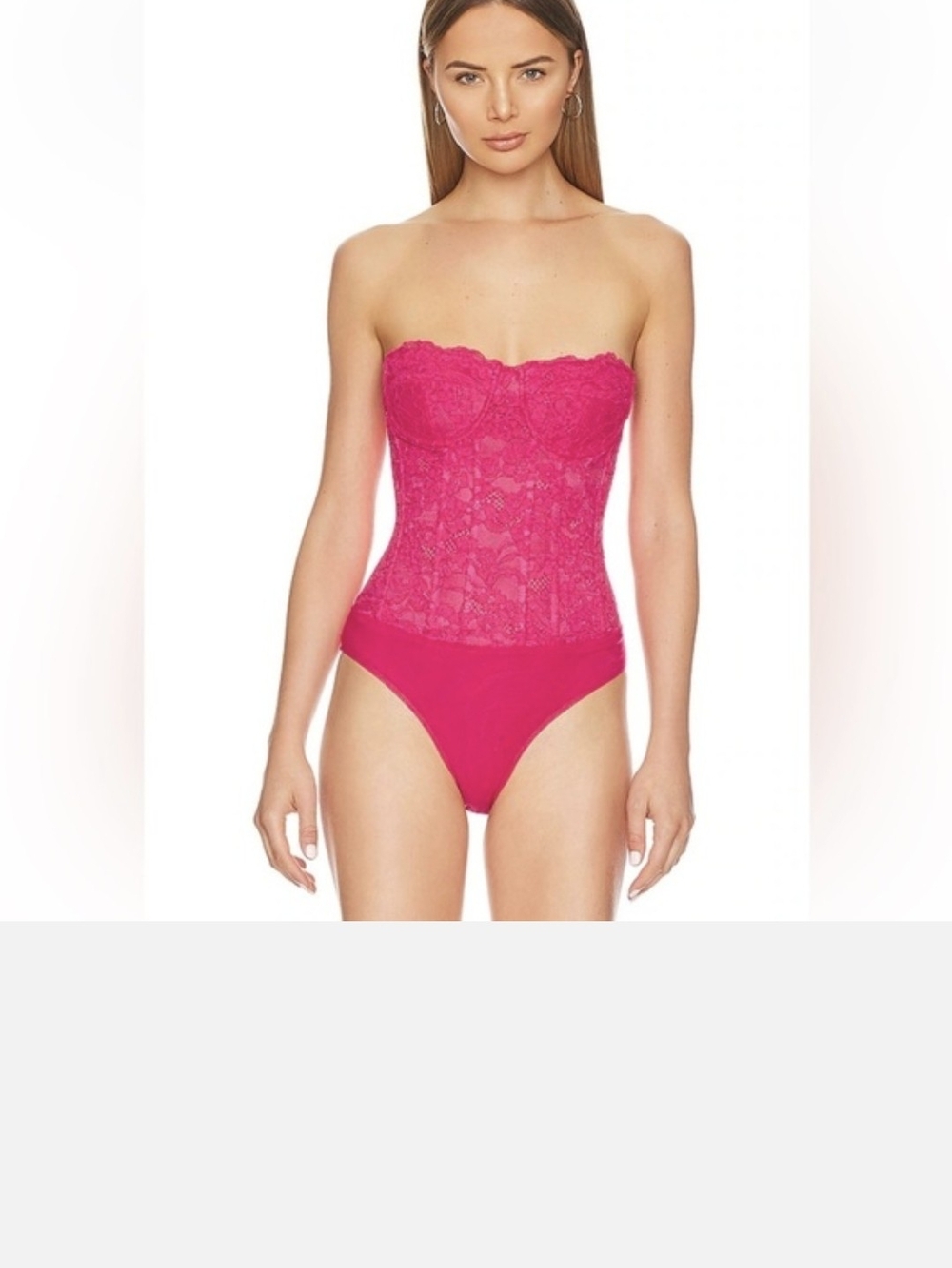 Strapless Lace Corset Bodysuit in Hot Pink